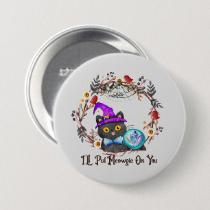 Niedliche und Punny Witch Cat Button