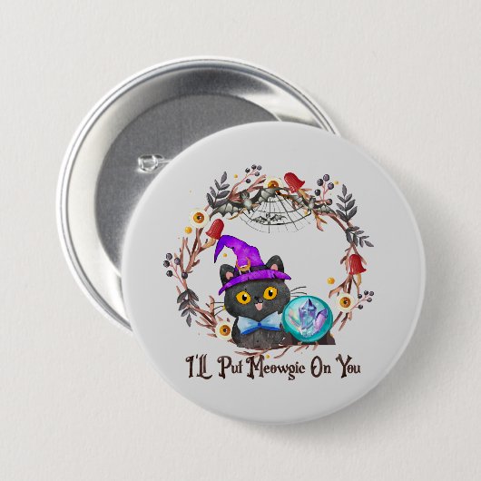Niedliche und Punny Witch Cat Button (Vorne & Hinten)