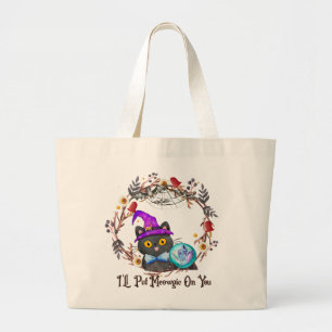 Niedliche und Punny Witch Cat Jumbo Stoffbeutel