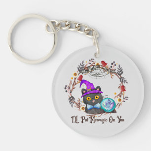 Niedliche und Punny Witch Cat Schlüsselanhänger