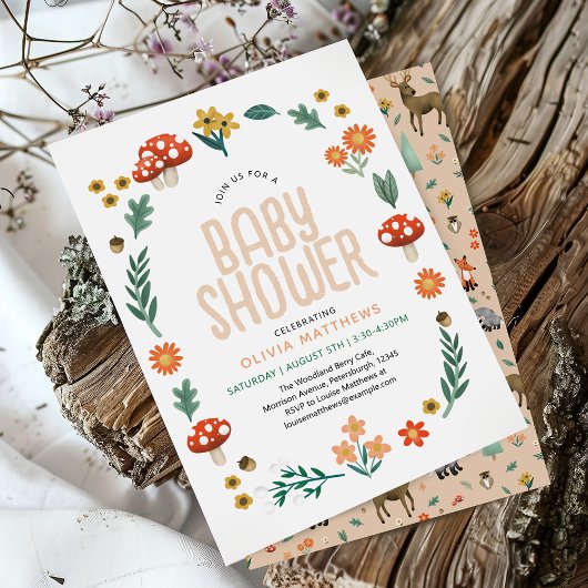 Niedliche und rustikale Girls Forest Woodland Baby Einladung