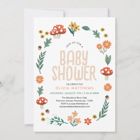 Niedliche und rustikale Girls Forest Woodland Baby Einladung (Vorderseite)