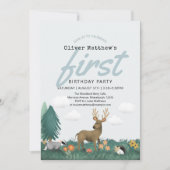 Niedliche und rustikale Waldtiere 1. Geburtstag Einladung (Vorderseite)