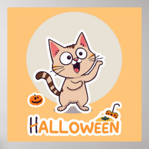 Niedliche und sonnige Halloween-Katze mit Pumpkins Poster