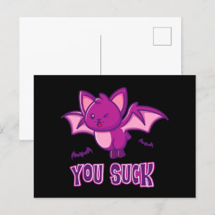 Niedliche und sonnige Halloween Vampire Fledermäus Postkarte