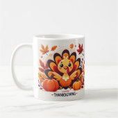 Niedliche und spielerische Erntedank Truthahn-Desi Kaffeetasse (Links)