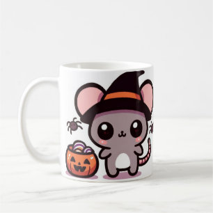 Niedliche und spöttische Halloween-Illustration mi Kaffeetasse