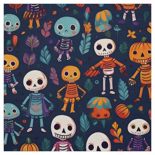 Niedliche und spukhafte farbenfrohe Skelette auf H Stoff (Muster)