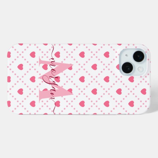 Niedliche und stilvolle rosa Herz-Custom Monogram  Case-Mate iPhone Hülle (Rückseite (Horizontal))