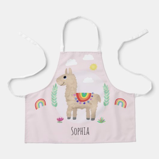 Niedliche und whimsical Pink Rainbow Llama Kinder Schürze (Vorderseite)
