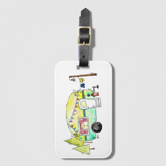 Niedliche und Whimsical Retro Happy Camper Gepäckanhänger (Vorderseite Vertikal)