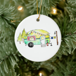 Niedliche und Whimsical Retro Happy Camper Keramik Ornament