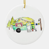 Niedliche und Whimsical Retro Happy Camper Keramik Ornament (Vorne)