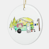Niedliche und Whimsical Retro Happy Camper Keramik Ornament (Links)
