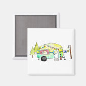 Niedliche und Whimsical Retro Happy Camper Magnet (Vorderseite/Rückseite)