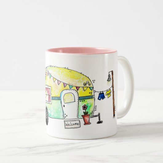 Niedliche und Whimsical Retro Happy Camper Zweifarbige Tasse (VorderseiteRechts)