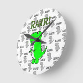 Niedliche und wütende T-Rex mit schwarz-weißem Mus Runde Wanduhr (Winkel)