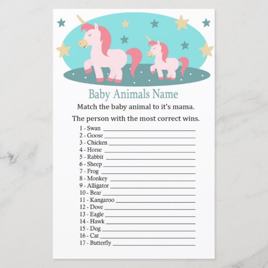 Niedliche Unicorn Baby Animes Name Game (Vorderseite)