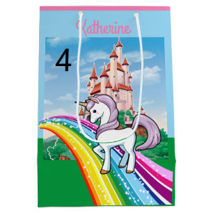 Niedliche UNICORN Geburtstagspersonalize Girl's Na Mittlere Geschenktüte