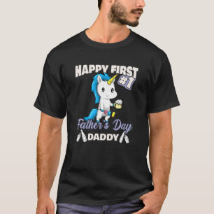 Niedliche Unicorn glücklich Erster Vatertag Daddy  T-Shirt