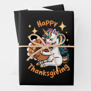 Niedliche Unicorn Hugs Türkei glückliche Thanksgiv Geschenkpapier Set