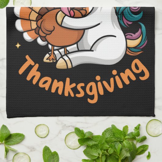 Niedliche Unicorn Hugs Türkei glückliche Thanksgiv Geschirrtuch (Gefaltet)