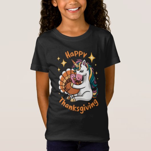 Niedliche Unicorn Hugs Türkei glückliche Thanksgiv T-Shirt (Vorderseite)