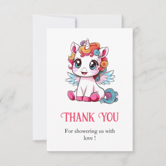 Niedliche Unicorn Kinderdusche Dankeskarte (Vorderseite)
