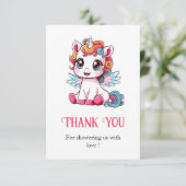 Niedliche Unicorn Kinderdusche Dankeskarte (Stehend Vorderseite)