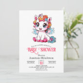 Niedliche Unicorn Kinderdusche Einladung (Stehend Vorderseite)