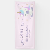 Niedliche Unicorn Kinderdusche Willkommen Banner (Vertikal)