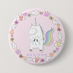 Niedliche Unicorn - Personalisierte Rosa Girls' Button