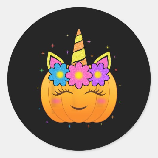 Niedliche Unicorn Pumpkin Girls Kinder Spaß Hallow Runder Aufkleber (Vorderseite)