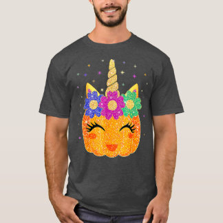 Niedliche Unicorn Pumpkin Halloween Erntedank Frau T-Shirt