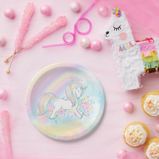 Niedliche Unicorn Rainbow Baby Duschpapier Teller (Party)