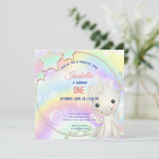 Niedliche Unicorn Rainbow Geburtstagsparty-Kinder Einladung