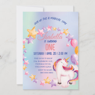 Niedliche Unicorn Rainbow Geburtstagsparty-Kinder Einladung
