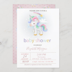 Niedliche Unicorn Star Rainbow Baby Dusche Einladung