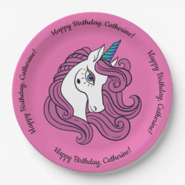 Niedliche Unicorn-Teller für Sondertext und Farbpa Pappteller