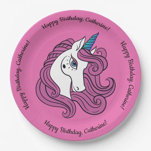 Niedliche Unicorn-Teller für Sondertext und Farbpa Pappteller (Vorderseite)