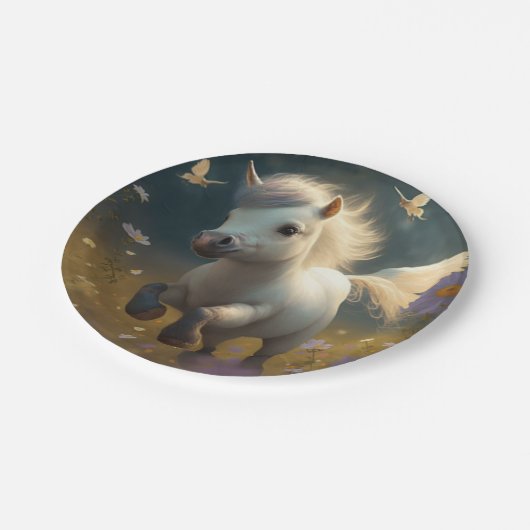 Niedliche Unicorn-Teller Pappteller (Schrägansicht)