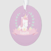 Niedliche Unicornblumenwreath-Mädchen-lila Ornament (Vorderseite)