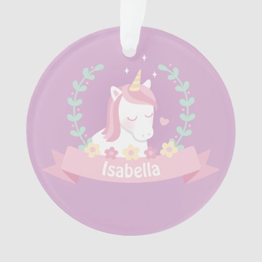 Niedliche Unicornblumenwreath-Mädchen-lila Ornament (Vorderseite)