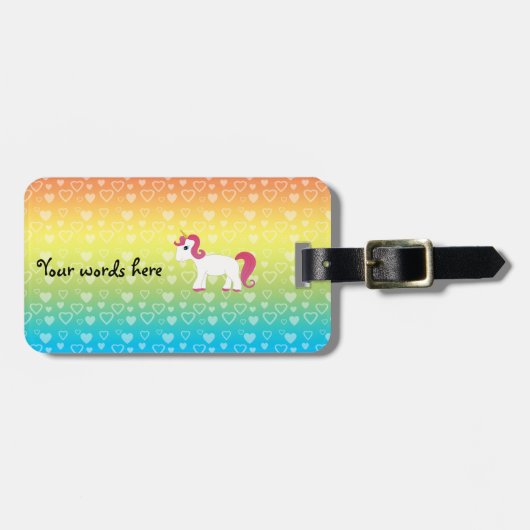 Niedliche Unicornregenbogenherzen Gepäckanhänger (Vorderseite horizontal)