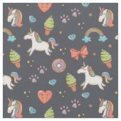 Niedliche Unicorns und Rainbows Midnight Blue Patt Stoff (Nahaufnahme)