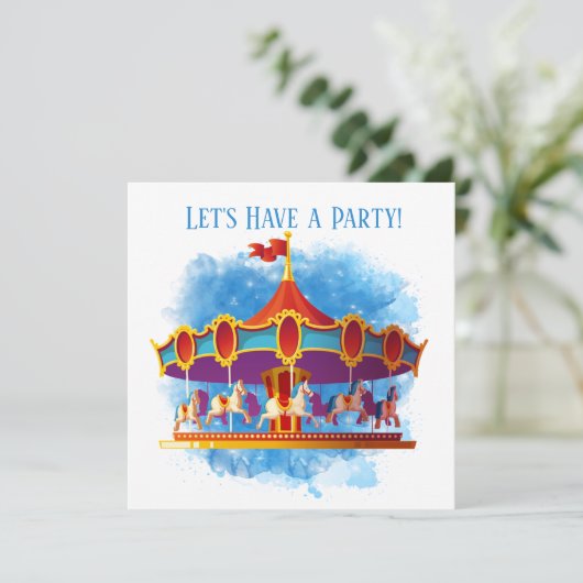 niedliche unisex Kinderkarusselle mit Text Einladung (Stehend Vorderseite)