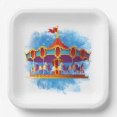 niedliche unisex Kinderkarusselle mit Text Pappteller (Vorderseite)