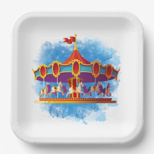 niedliche unisex Kinderkarusselle mit Text Pappteller (Vorderseite)