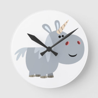 Niedliche, unnachprüfbare Cartoon-Einhornwall-Uhr Runde Wanduhr