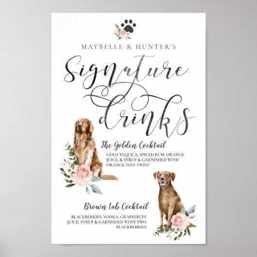 Niedliche Unterhaltungsgetränke für Hunde im Paar Poster (Vorne)